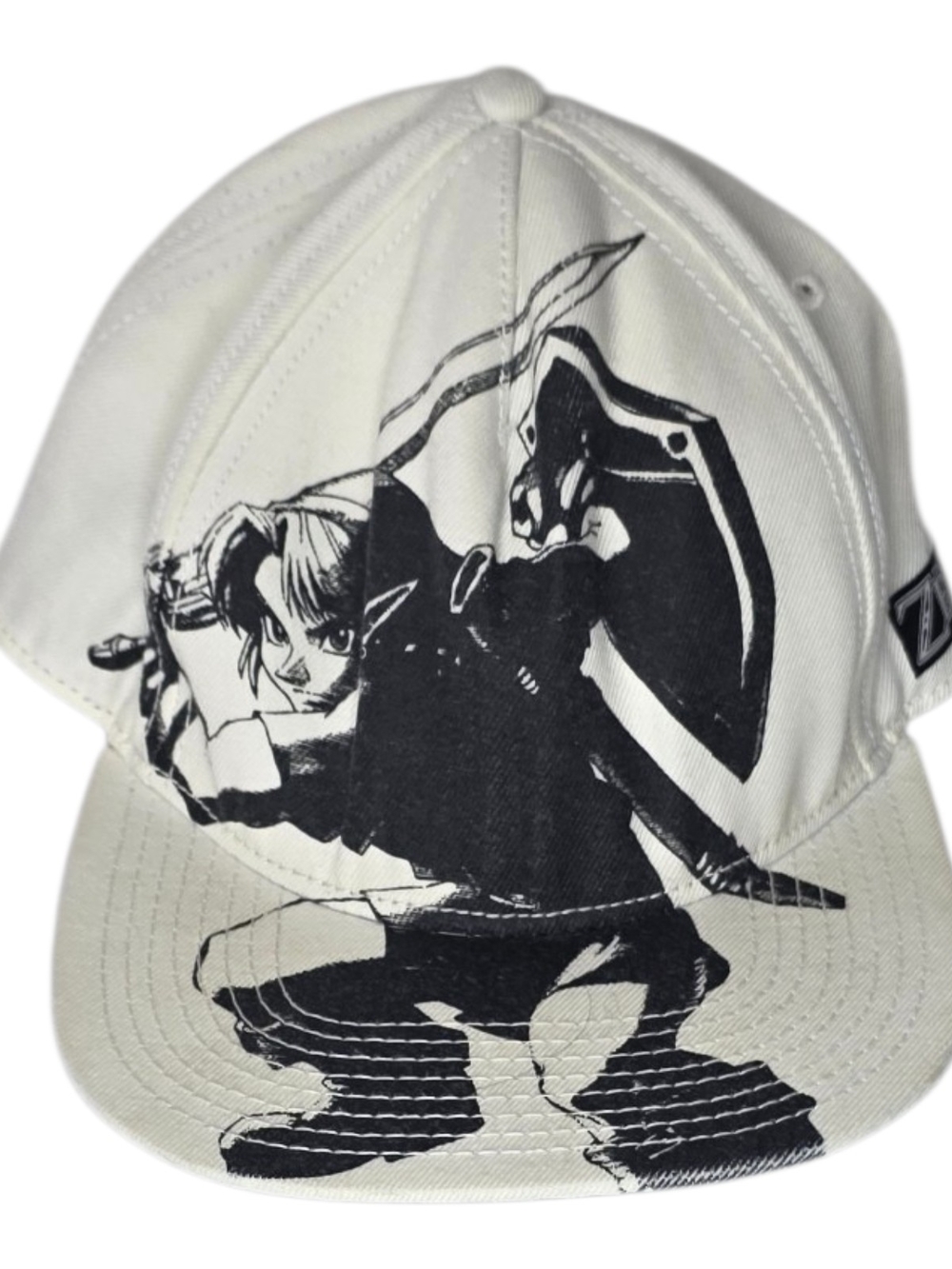 White Kids Graphic Snapback Hat with Black Character Print